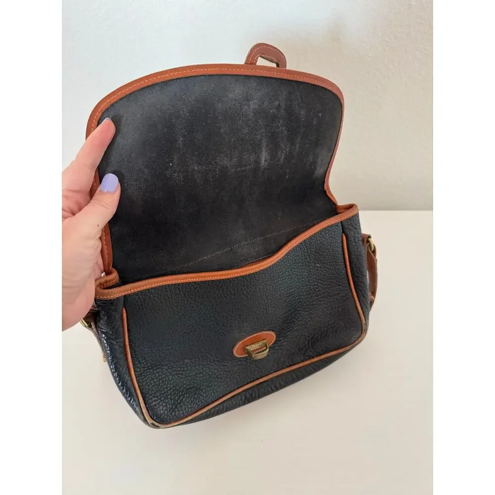 Dooney Bourke vintage leather Purse black brown crossbody Equestrian Bag USED - Picture 5 of 10